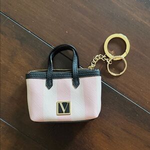 Victoria's Secret Pink & Black Mini Tote Keychain with Gold Hardware new